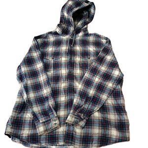 Ruffian Men XXL Hoodie Long Sleeve Button Shirt Plaid 2-Pocket Flannel Cotton